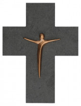 Schieferkreuz mit Korpus aus Bronze