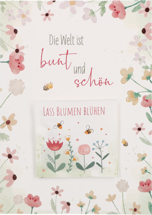 Glückwunschkarte zur Erstkommunion mit Blumensamen-Tütchen - Die Welt ist bunt und schön